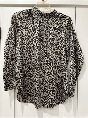 Equipment Cream and Black Leopard Print Mock Neck Blouse